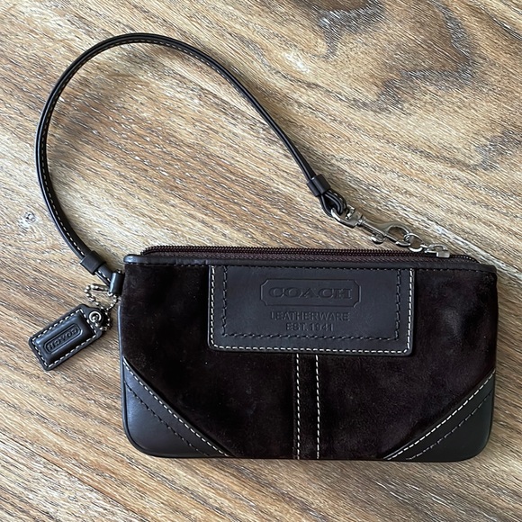 Coach Chocolate Brown Suede Wristlet - Picture 1 of 10